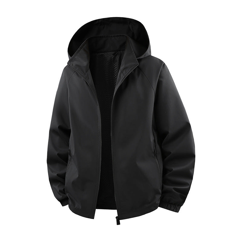 Men's Ultra-Light Breathable Hooded Transition Jacket with Mesh Lining and Water-Repellent Microripstop Shell Hudson & Parker