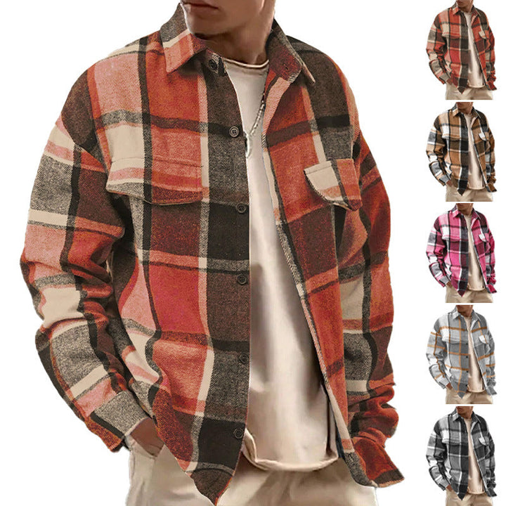 Men's oversized check shirt jacket made of soft flannel with patch chest pockets Hudson & Parker