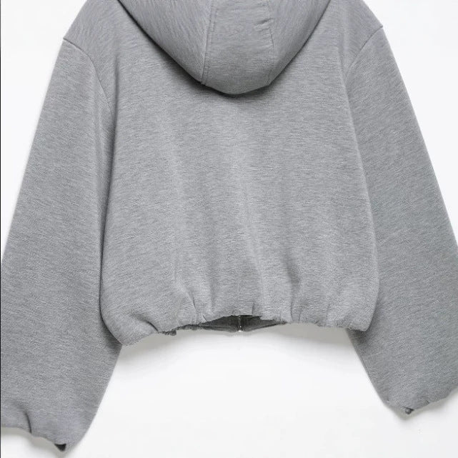 Women's Cropped Hooded Sweat Jacket in Bomber Style with Balloon Sleeves Hudson & Parker