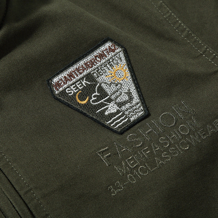 Men's Canvas Pilot Blouson in Military Look with Stand-Up Collar, Utility Pockets, and Patch Applications Hudson & Parker