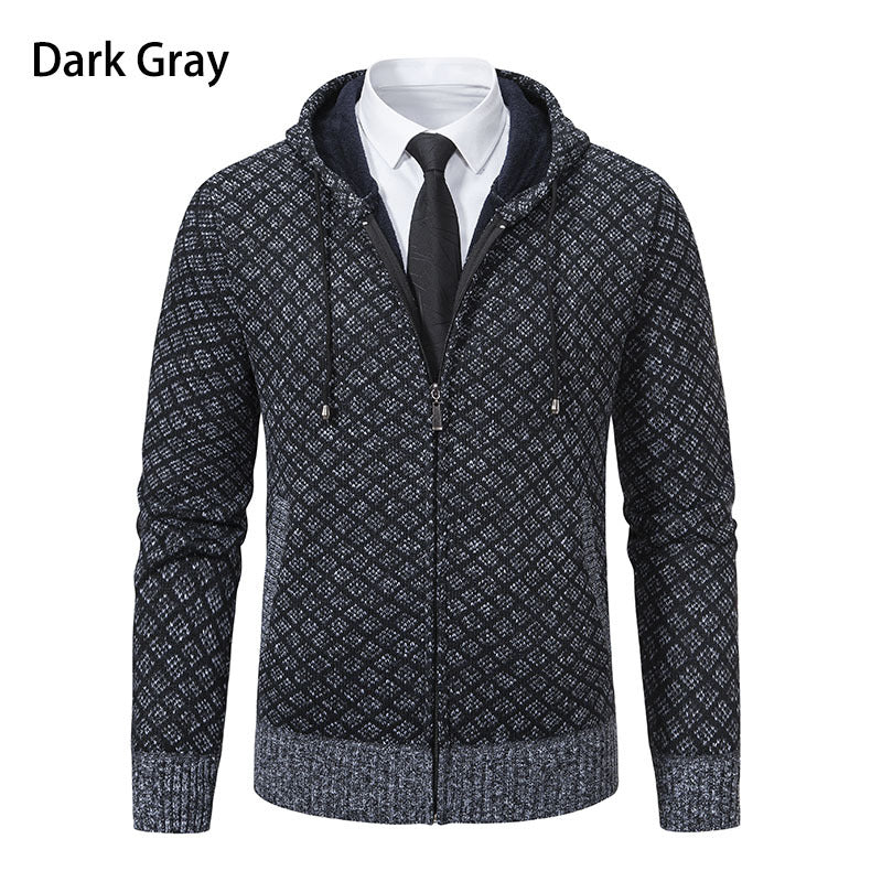 Men's jacquard zip knit jacket with hood and warm fleece lining Hudson & Parker