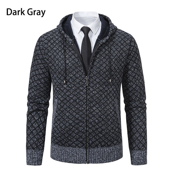Men's jacquard zip knit jacket with hood and warm fleece lining Hudson & Parker