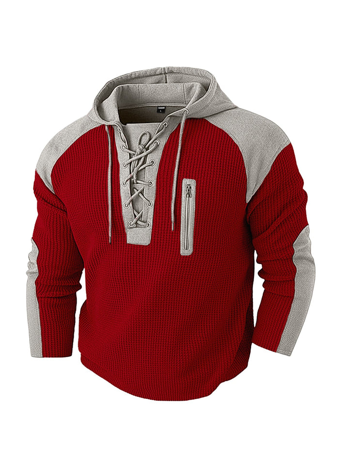 Men's hoodie with lacing trim and vertical zipper chest pocket Hudson & Parker