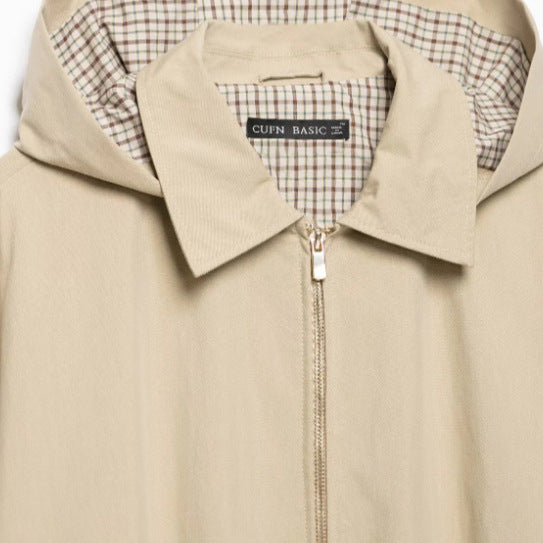 Women's Lightweight Hooded Jacket in Boxy Cut with Drawstring and Check Lining Hudson & Parker