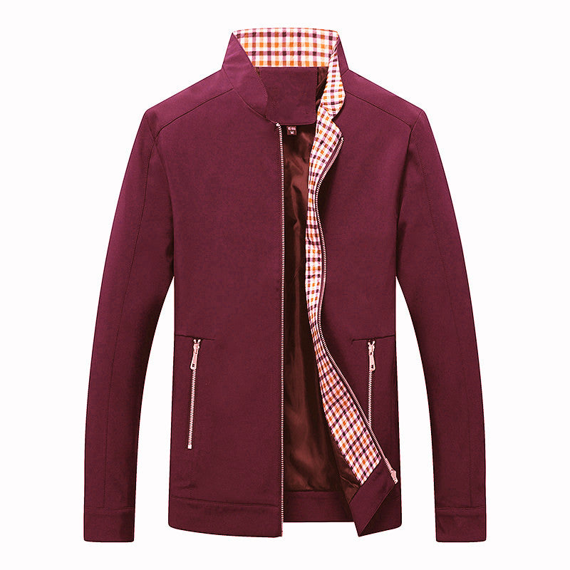 Men's Lightweight Leisure Jacket with Stand-up Collar, Zipper Pockets and Checked Lining Hudson & Parker