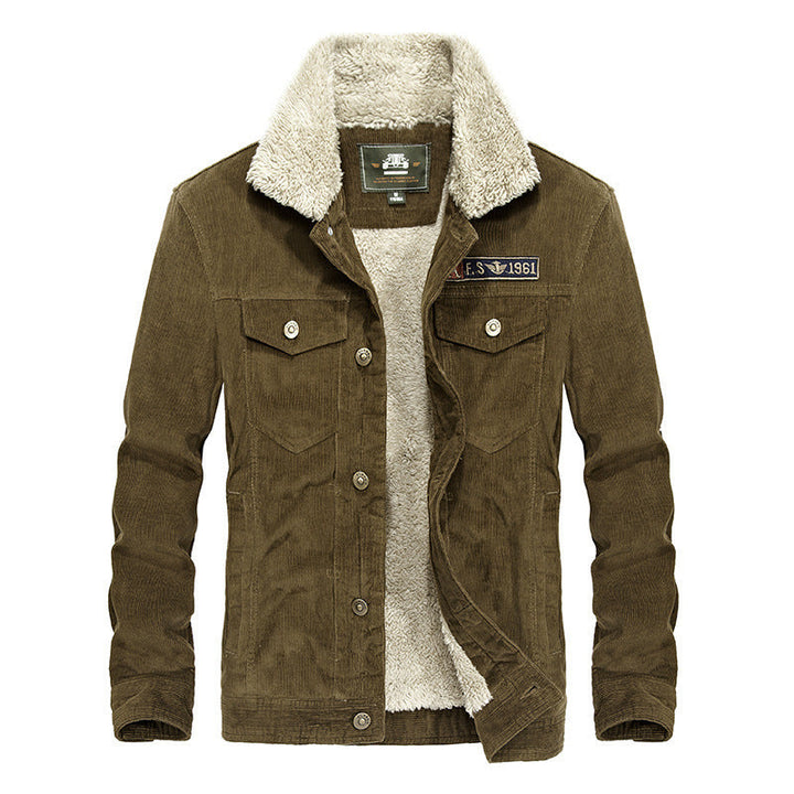 Men's trucker cord jacket with teddy lining and patch chest pockets Hudson & Parker