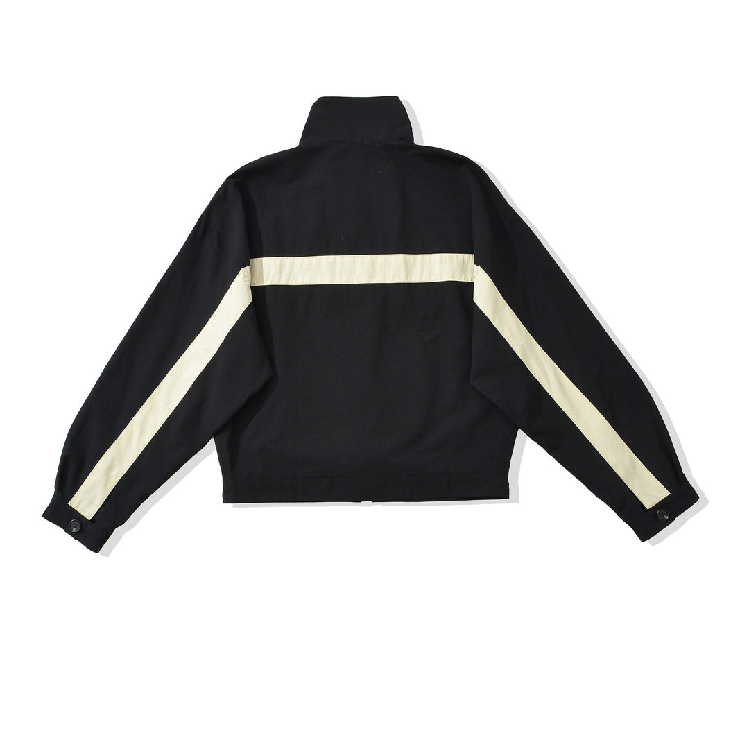 Women Cropped Oversize Training Jacket with Stand-up Collar and Contrast Stripes Hudson & Parker