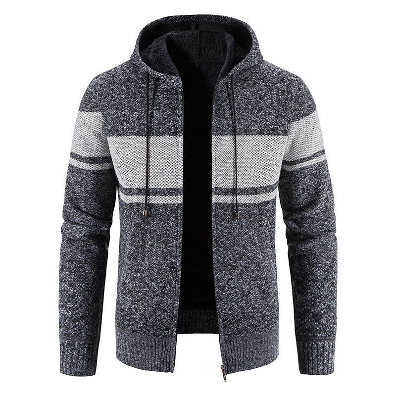 Men's Knitted Hooded Cardigan with Teddy Lining and Full Zip Hudson & Parker