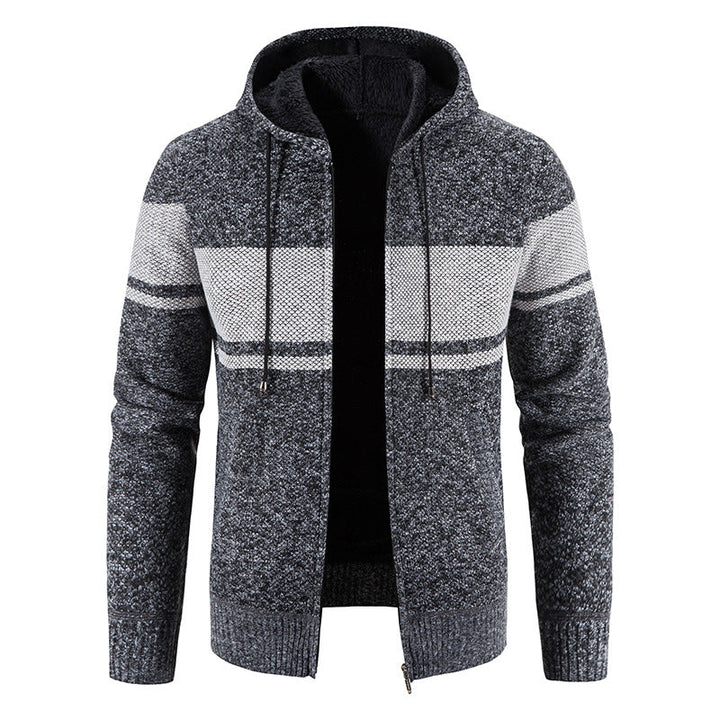 Men's Knitted Hooded Cardigan with Teddy Lining and Full Zip Hudson & Parker