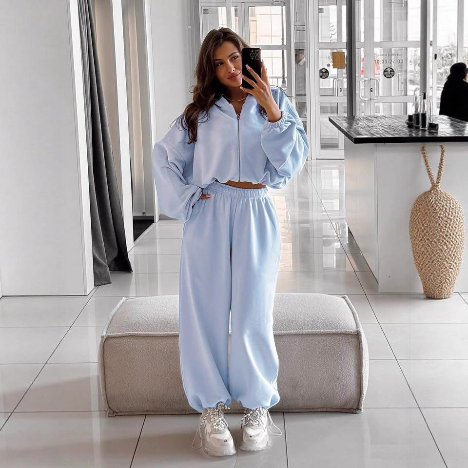 Women nan oversized hoodie jacket with full zip and high waist elastic waistband jogging pants set Hudson & Parker