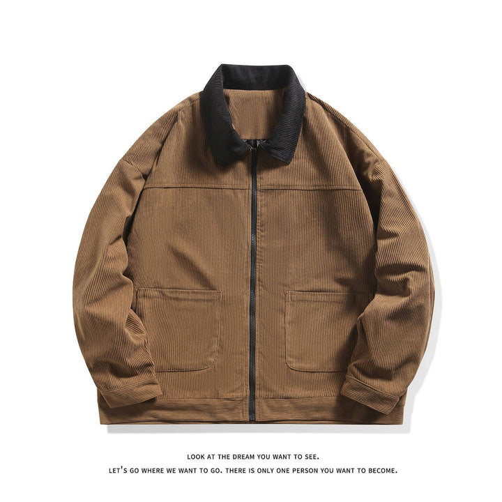 Men's fine corduroy transitional jacket with full-length zipper, contrast collar, and patch pockets Hudson & Parker