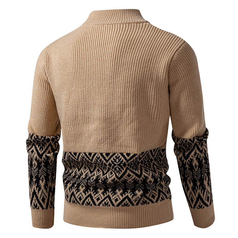 Men's High-Quality Norwegian Zip Cardigan with Cable Pattern and Stand-Up Collar Hudson & Parker