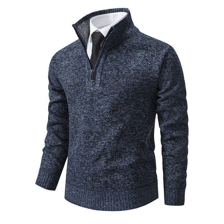 Men's Melange Half-Zip Mock Neck Sweater made of dense fine knit with ribbed cuffs Hudson & Parker