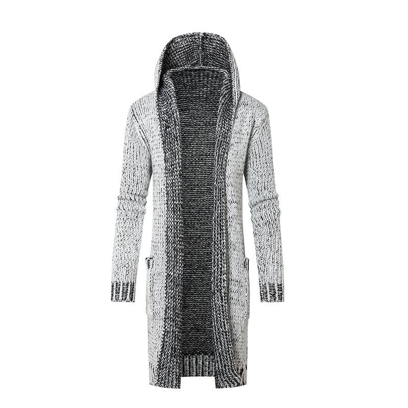 Women's Long Hooded Knit Cardigan with Deep Ribbed Texture and Patch Pockets Hudson & Parker