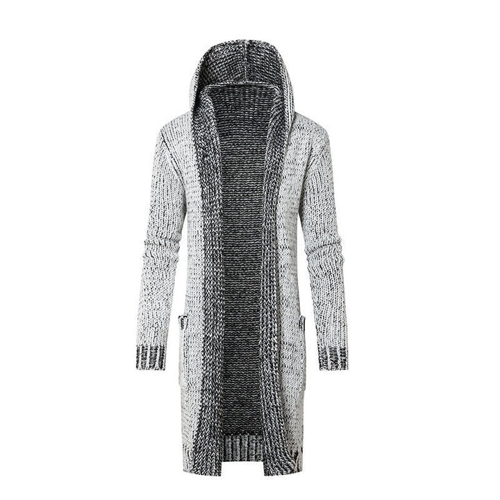 Women's Long Hooded Knit Cardigan with Deep Ribbed Texture and Patch Pockets Hudson & Parker