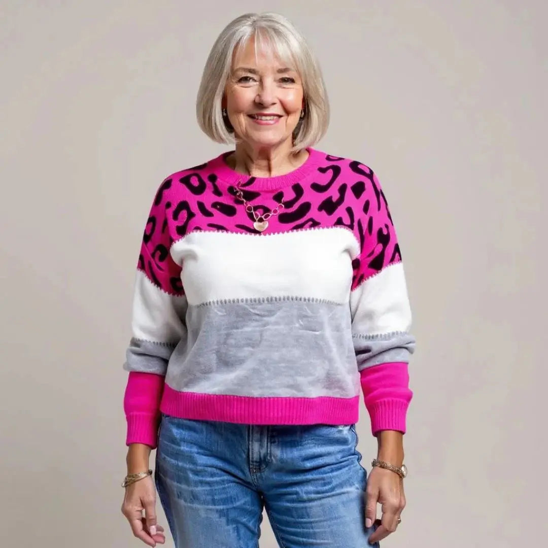 Claire | Women Leopard Pattern Color Block Sweater