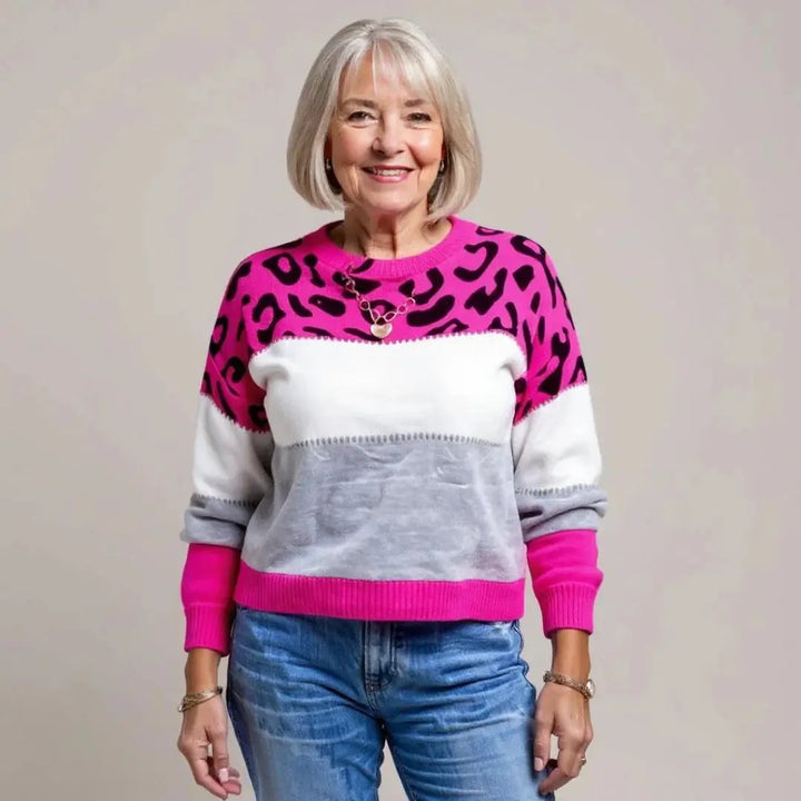 Claire | Women Leopard Pattern Color Block Sweater
