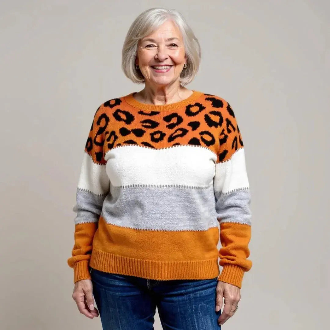 Claire | Women Leopard Pattern Color Block Sweater