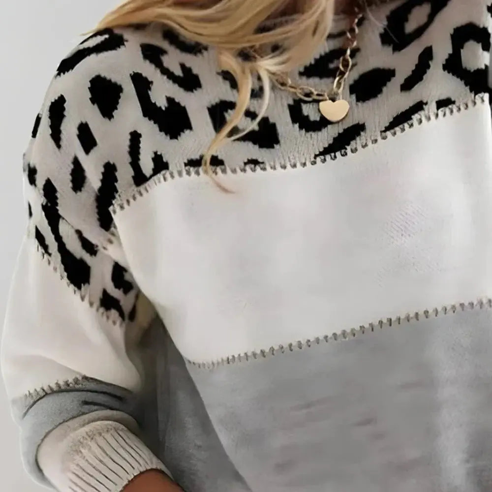 Claire | Women Leopard Pattern Color Block Sweater