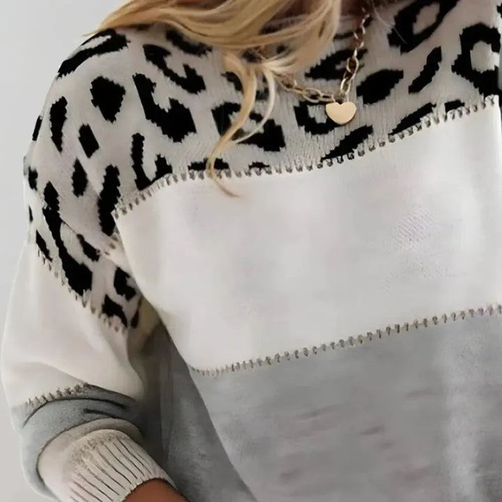 Claire | Women Leopard Pattern Color Block Sweater