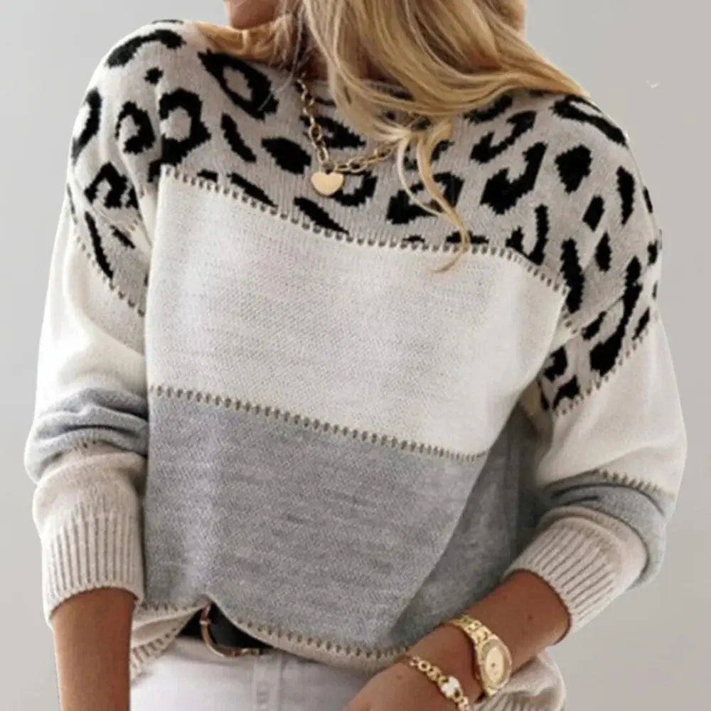 Claire | Women Leopard Pattern Color Block Sweater