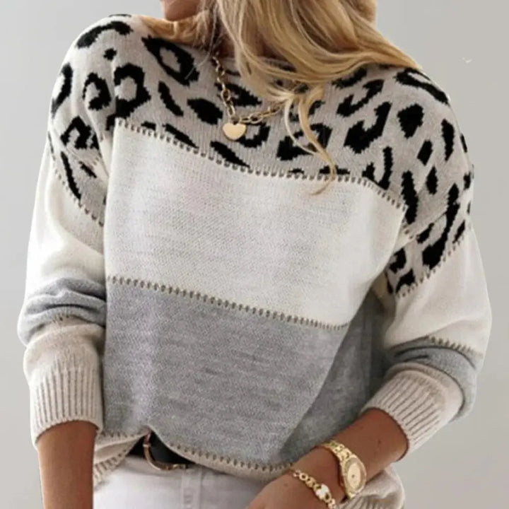 Claire | Women Leopard Pattern Color Block Sweater