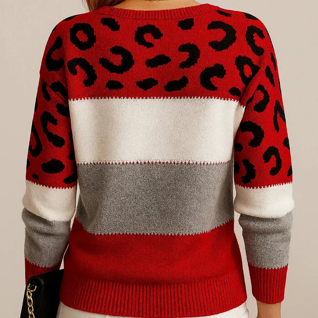 Claire | Women Leopard Pattern Color Block Sweater