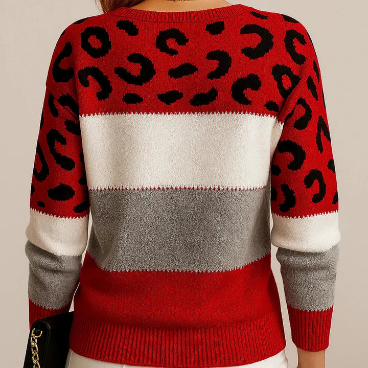Claire | Women Leopard Pattern Color Block Sweater