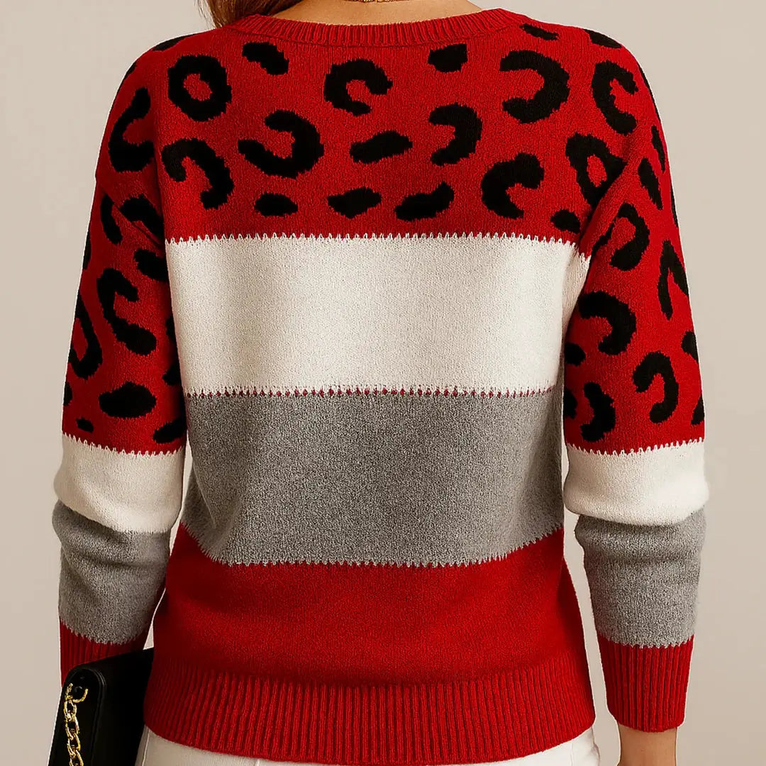 Claire | Women Leopard Pattern Color Block Sweater