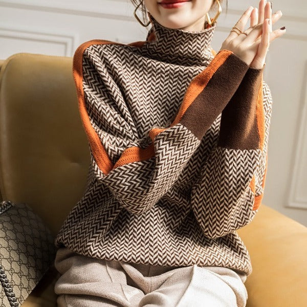 MILA – CHIC HIGH-NECK PATTERNED SWEATER
