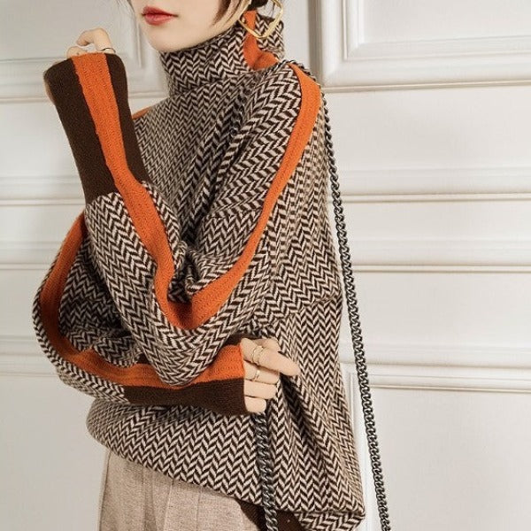 MILA – CHIC HIGH-NECK PATTERNED SWEATER