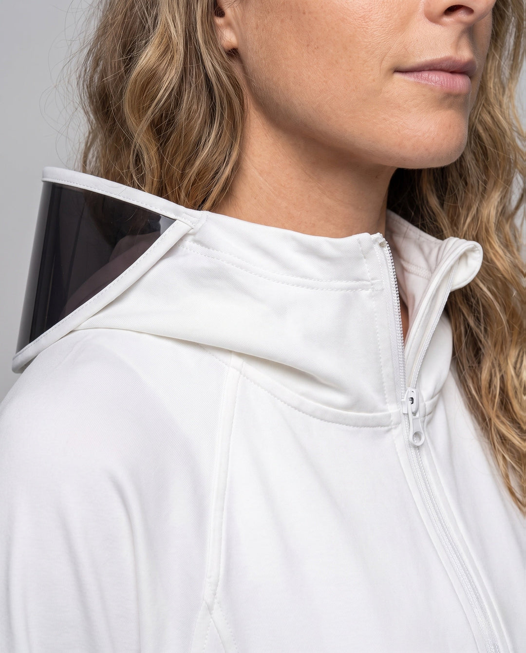 Women UV protection hooded blouse with expandable face visor Hudson & Parker