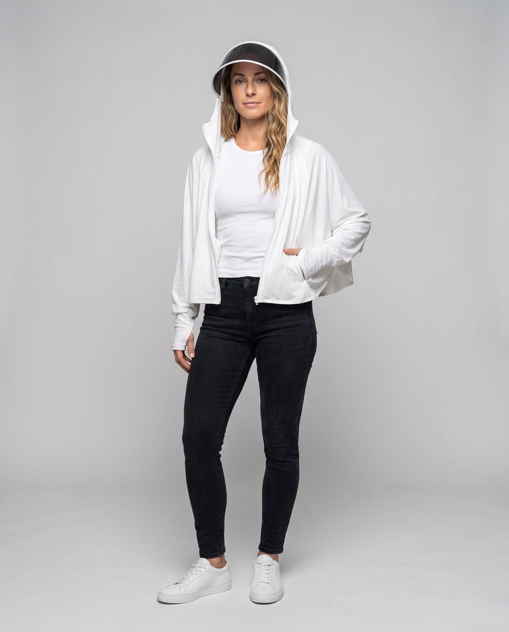 Women UV protection hooded blouse with expandable face visor Hudson & Parker