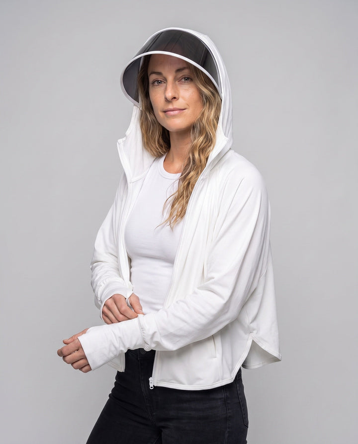 Women UV protection hooded blouse with expandable face visor Hudson & Parker