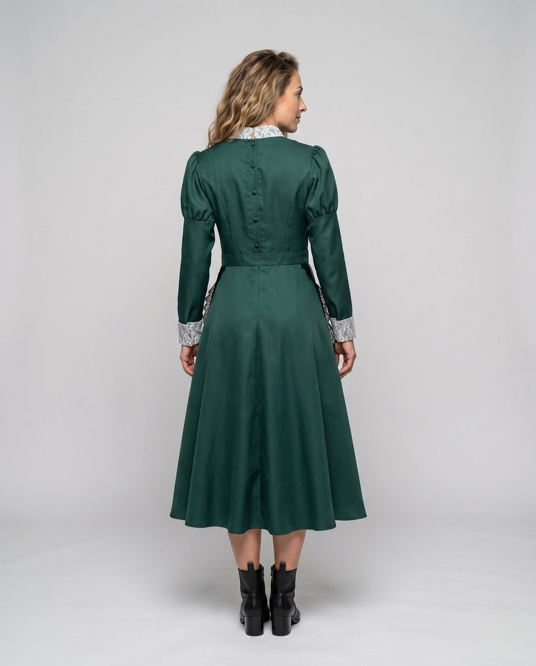 Ladies Historical Hooded Dress with Ruffles and Decorative Accents Hudson & Parker Fashion