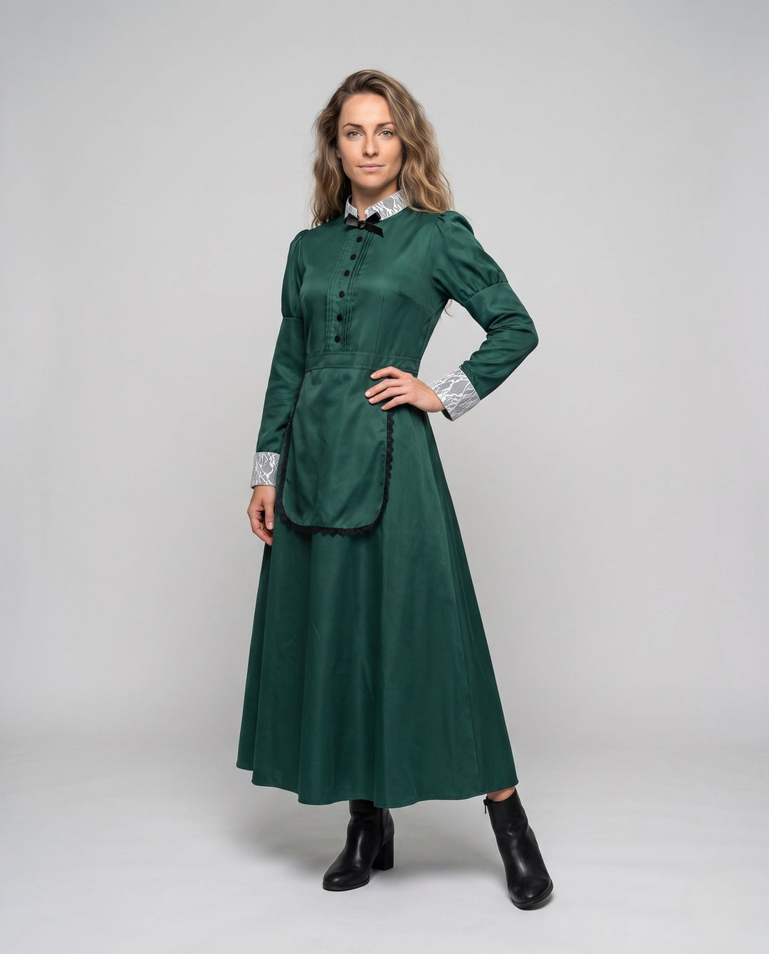 Ladies Historical Hooded Dress with Ruffles and Decorative Accents Hudson & Parker Fashion