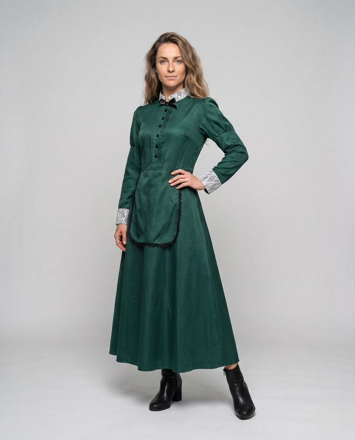 Ladies Historical Hooded Dress with Ruffles and Decorative Accents Hudson & Parker Fashion