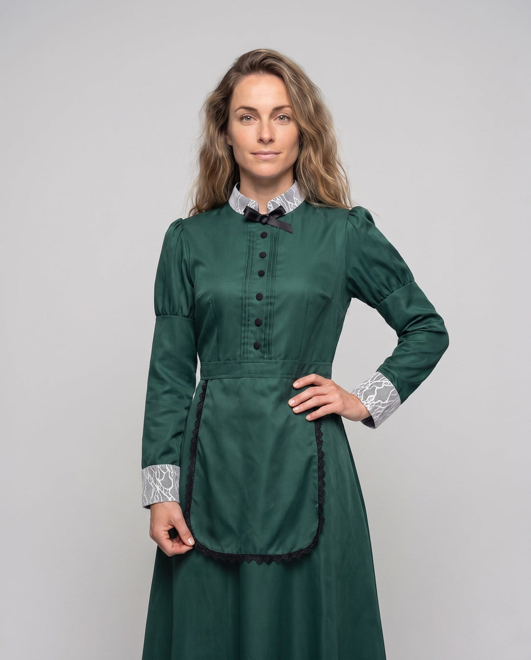 Ladies Historical Hooded Dress with Ruffles and Decorative Accents Hudson & Parker Fashion
