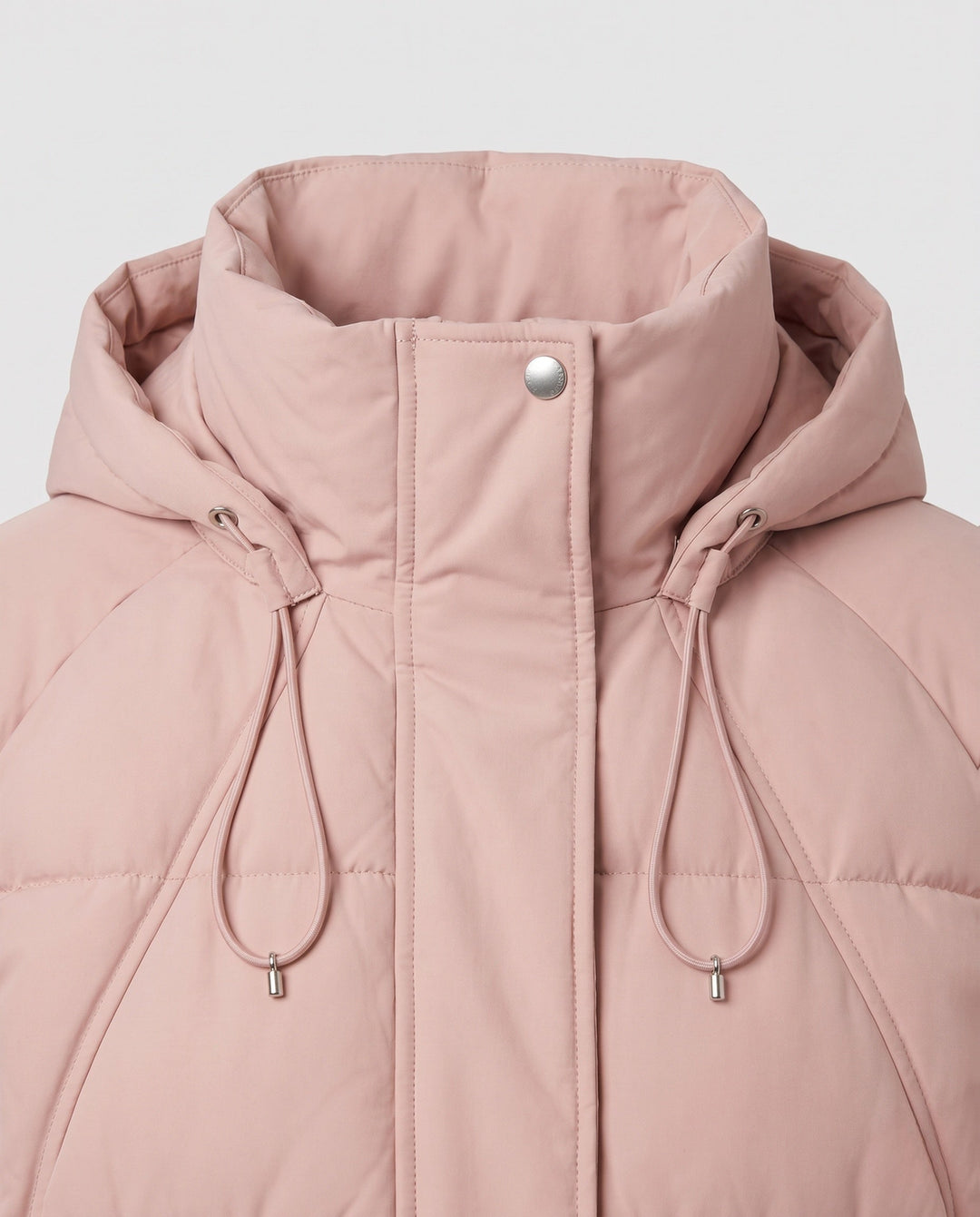 Women's short padded hooded quilted jacket with drawstring, concealed zipper and elastic cuffs