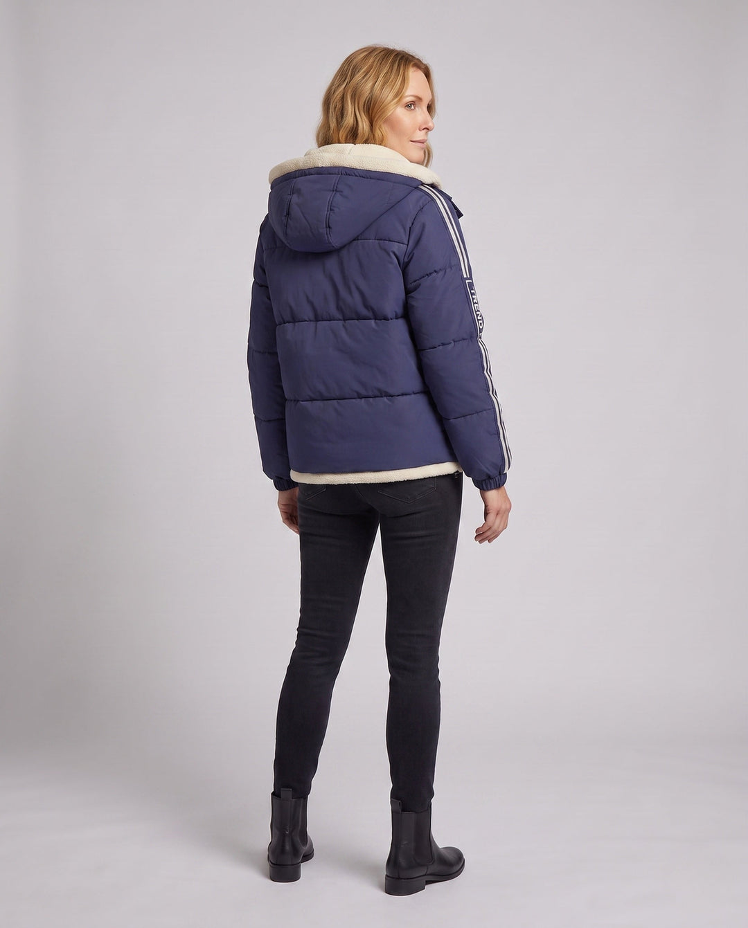 Women's trendy quilted hoodie with high-quality teddy inner construction and sporty striped sleeves
