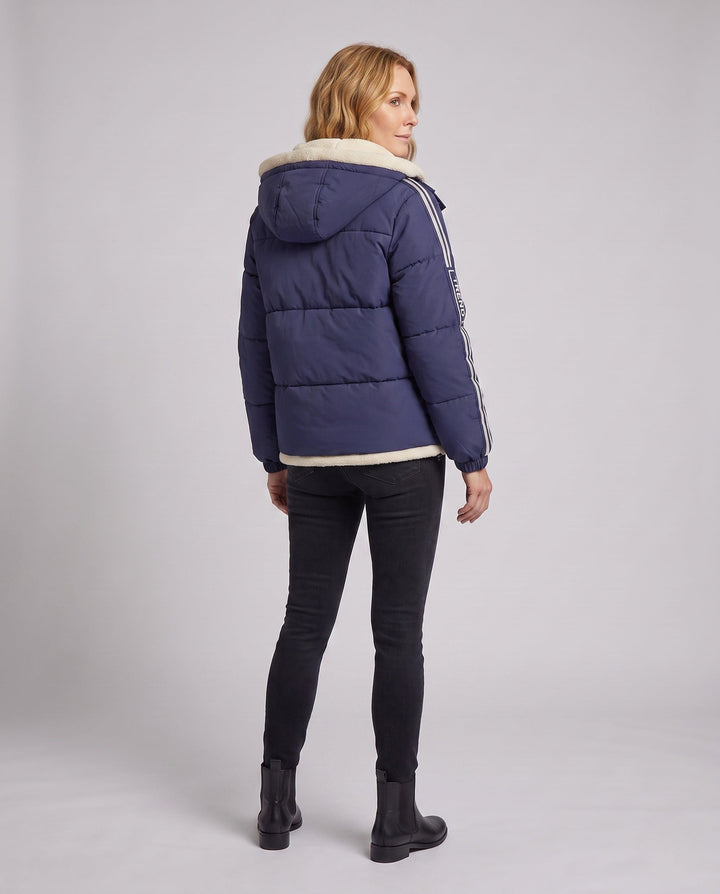 Women's trendy quilted hoodie with high-quality teddy inner construction and sporty striped sleeves
