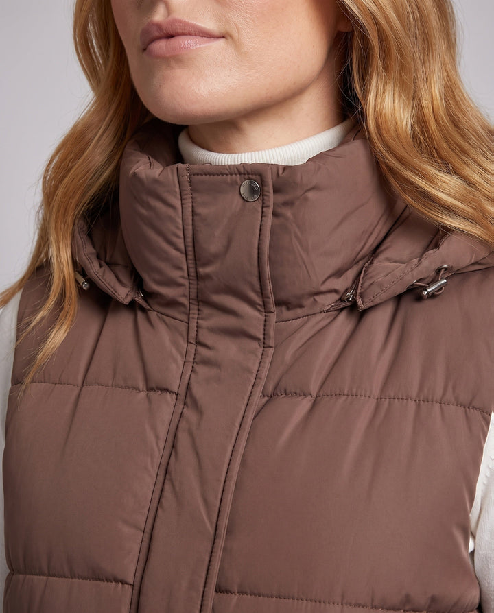 Women's nan quilted hooded vest with waistband drawstring and large side pockets