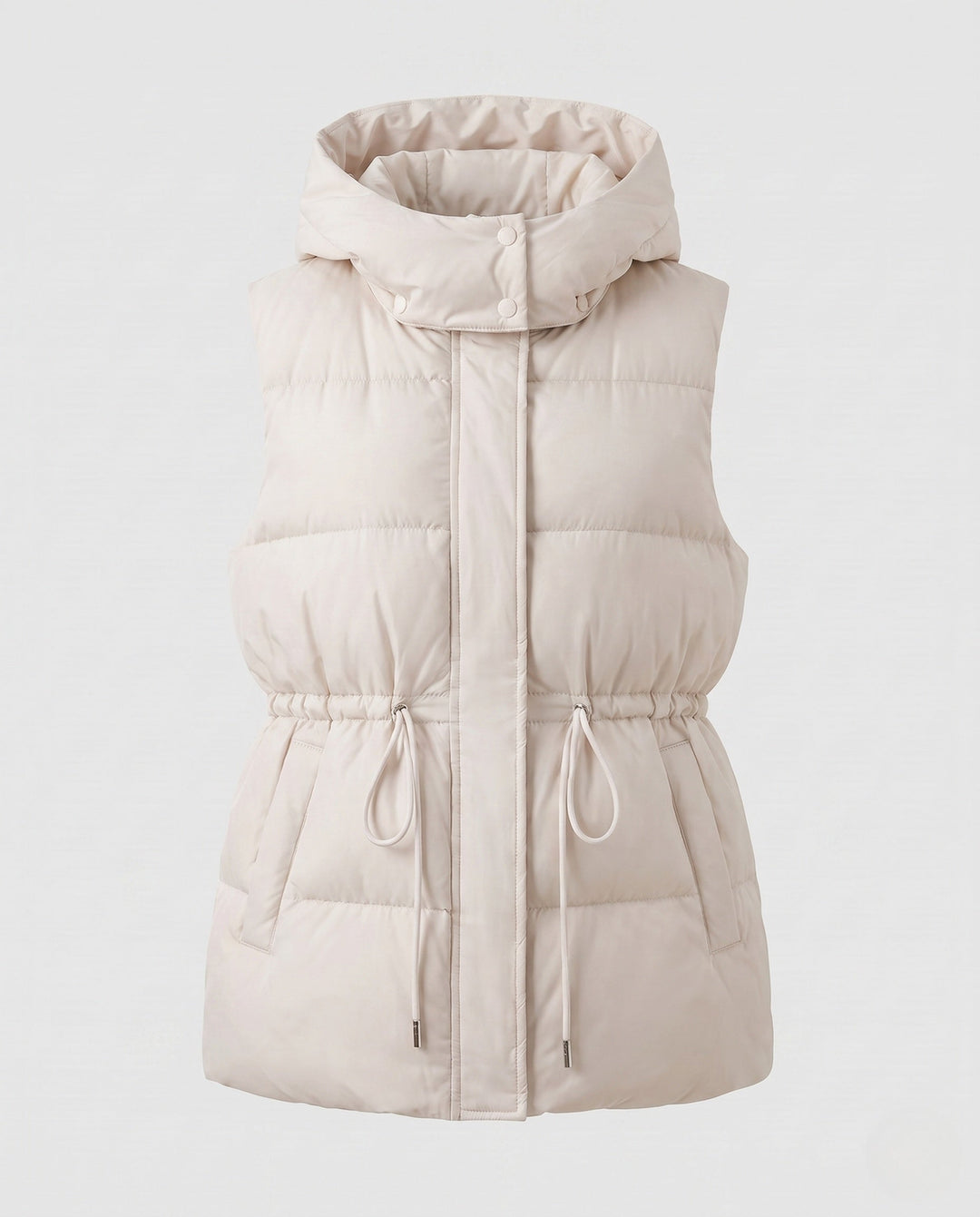 Women's nan quilted hooded vest with waistband drawstring and large side pockets