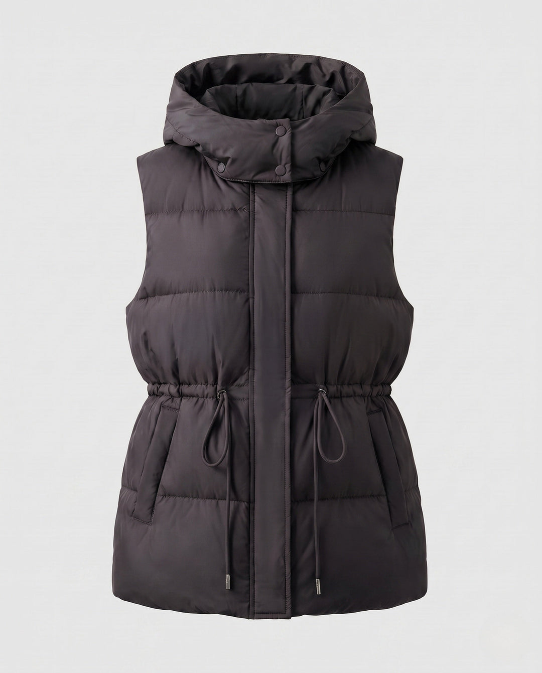 Women's nan quilted hooded vest with waistband drawstring and large side pockets
