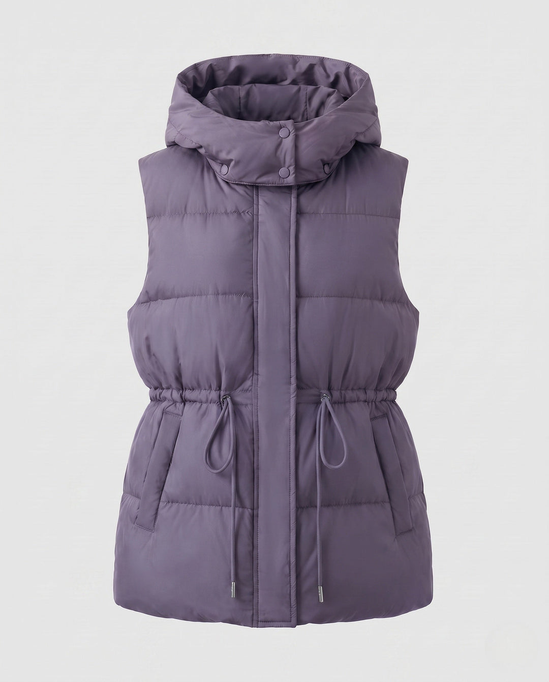 Women's nan quilted hooded vest with waistband drawstring and large side pockets