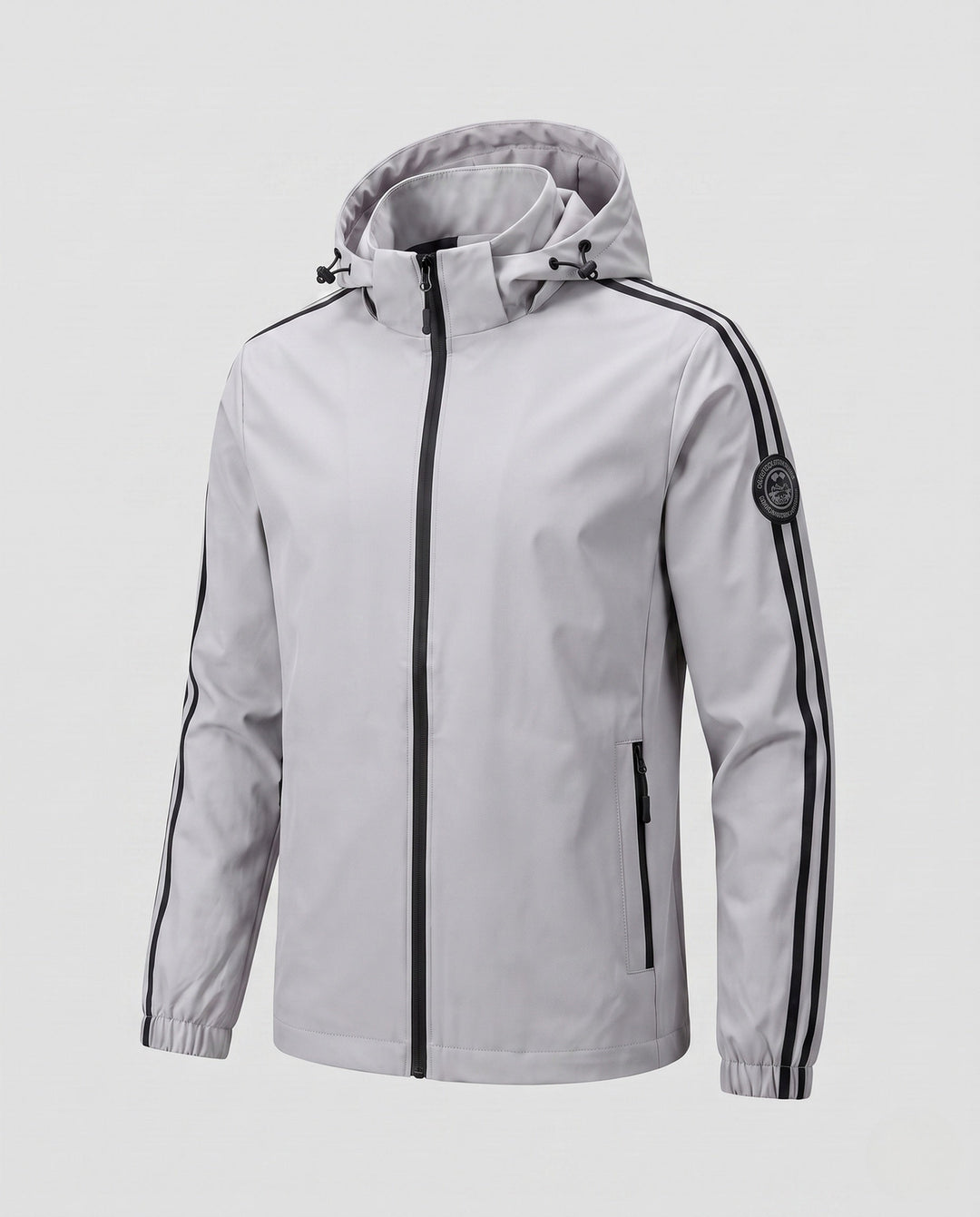 Men's breathable hooded softshell jacket with reflective arm stripes