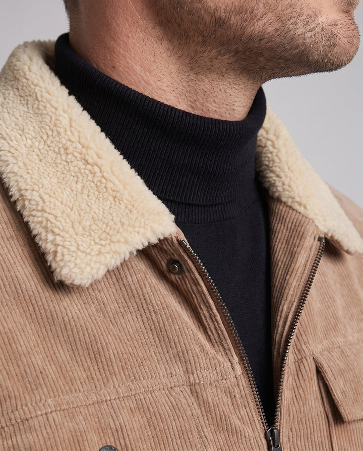 Men's cord field jacket with teddy collar, warming fleece lining and multifunctional breast pockets