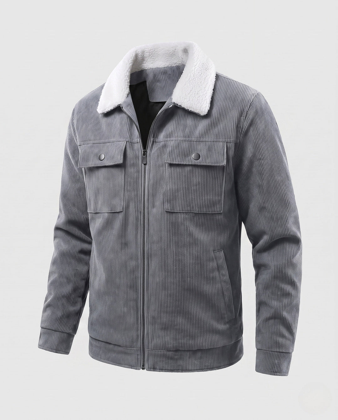 Men's cord field jacket with teddy collar, warming fleece lining and multifunctional breast pockets