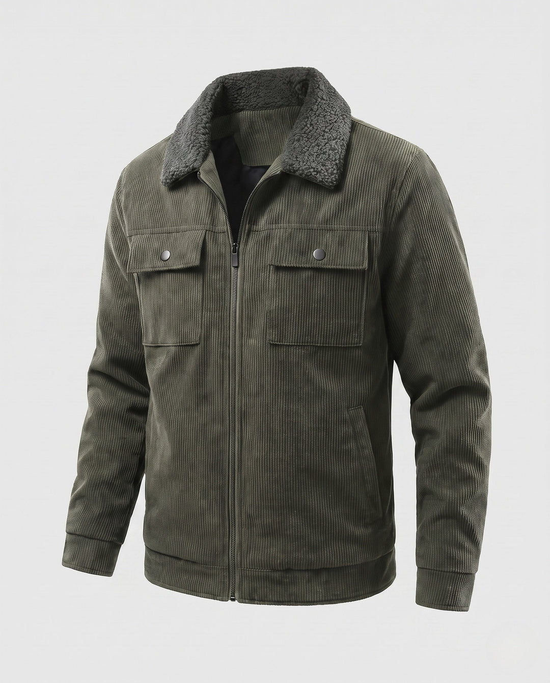 Men's cord field jacket with teddy collar, warming fleece lining and multifunctional breast pockets
