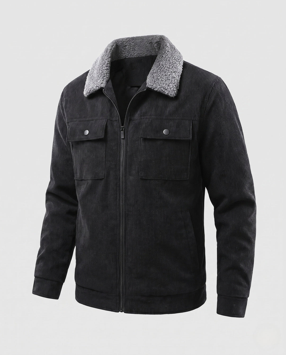 Men's cord field jacket with teddy collar, warming fleece lining and multifunctional breast pockets